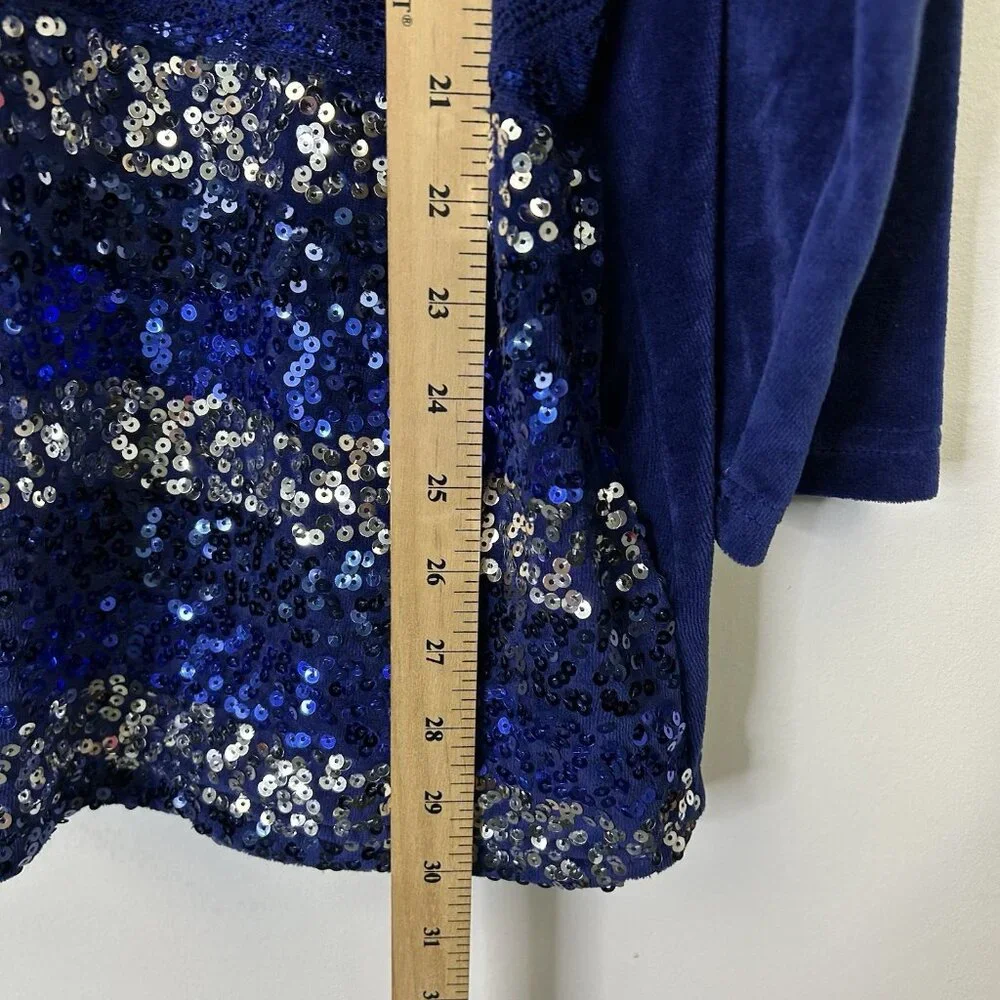 Quacker Factory Velour Zip Jacket Women’s Size 3X‎ Blue Sequin